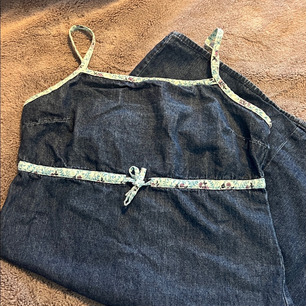 Old Navy Dress Womens 4 Blue Denim Tank Zip Up Cotton Lightweight Bow Tie Casual